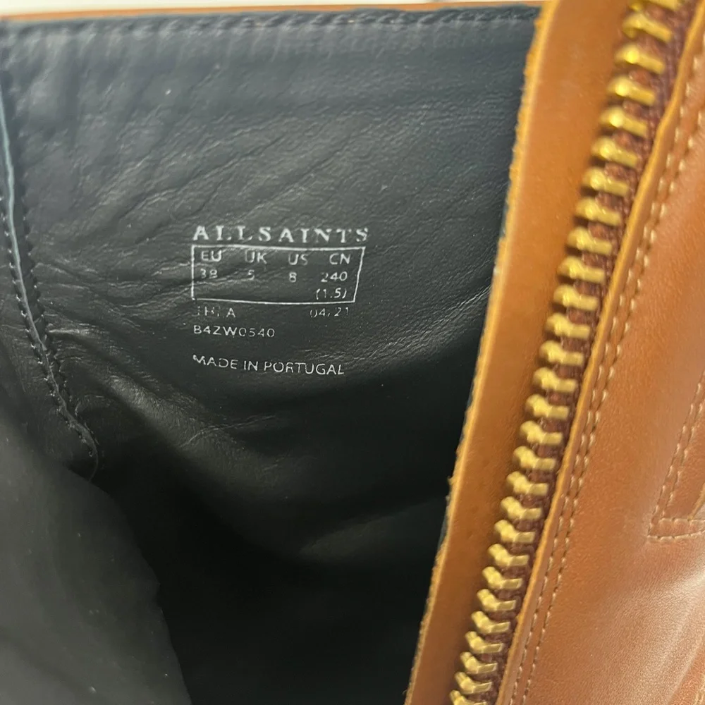 NWOT allsaints Thea Platform Zip Booties Boots Brown Studs Size 8 - Picture 6 of 7